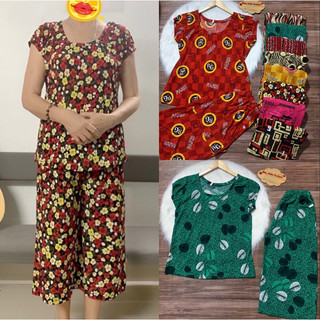 Đồ bộ trung niên thun gân tâm, đồ bộ mặc nhà quần lửng ống rộng - K01