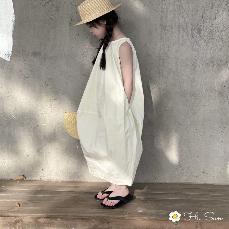 Váy cotton thô xuông dáng quả bí màu trắng cho bé gái siêu xinh