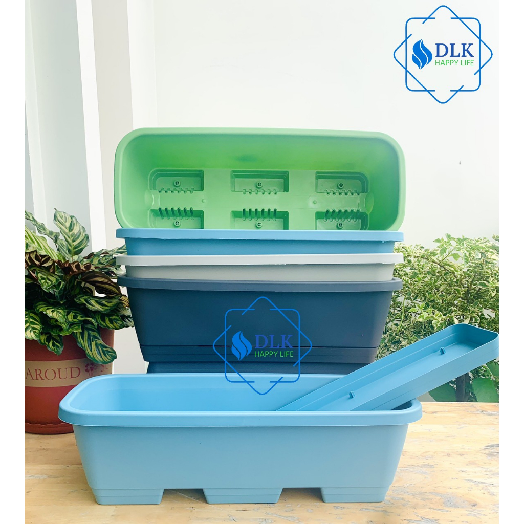 Chậu trồng cây chữ nhật, kiểu tự dưỡng 50x20x15cm nhiều màu sắc hàng nhập khẩu