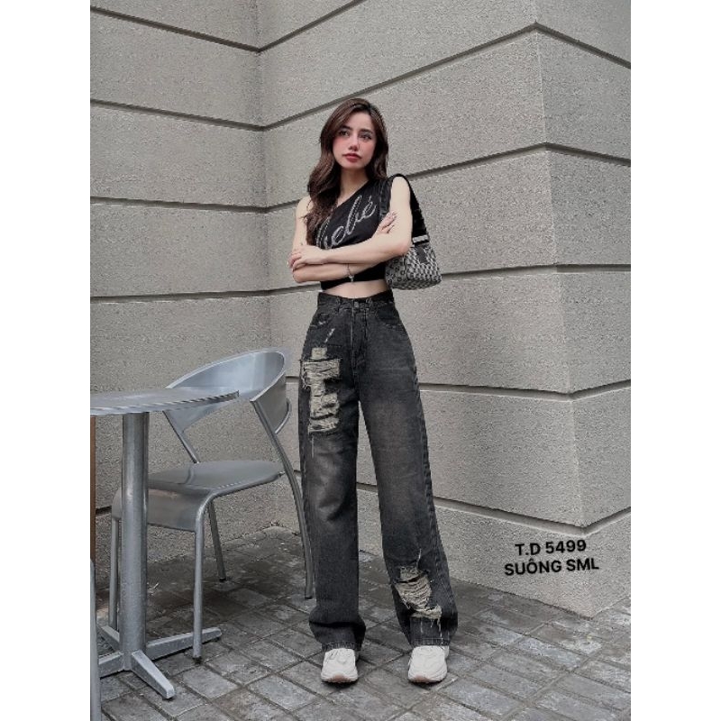 Quần ống suông rách 1 bên