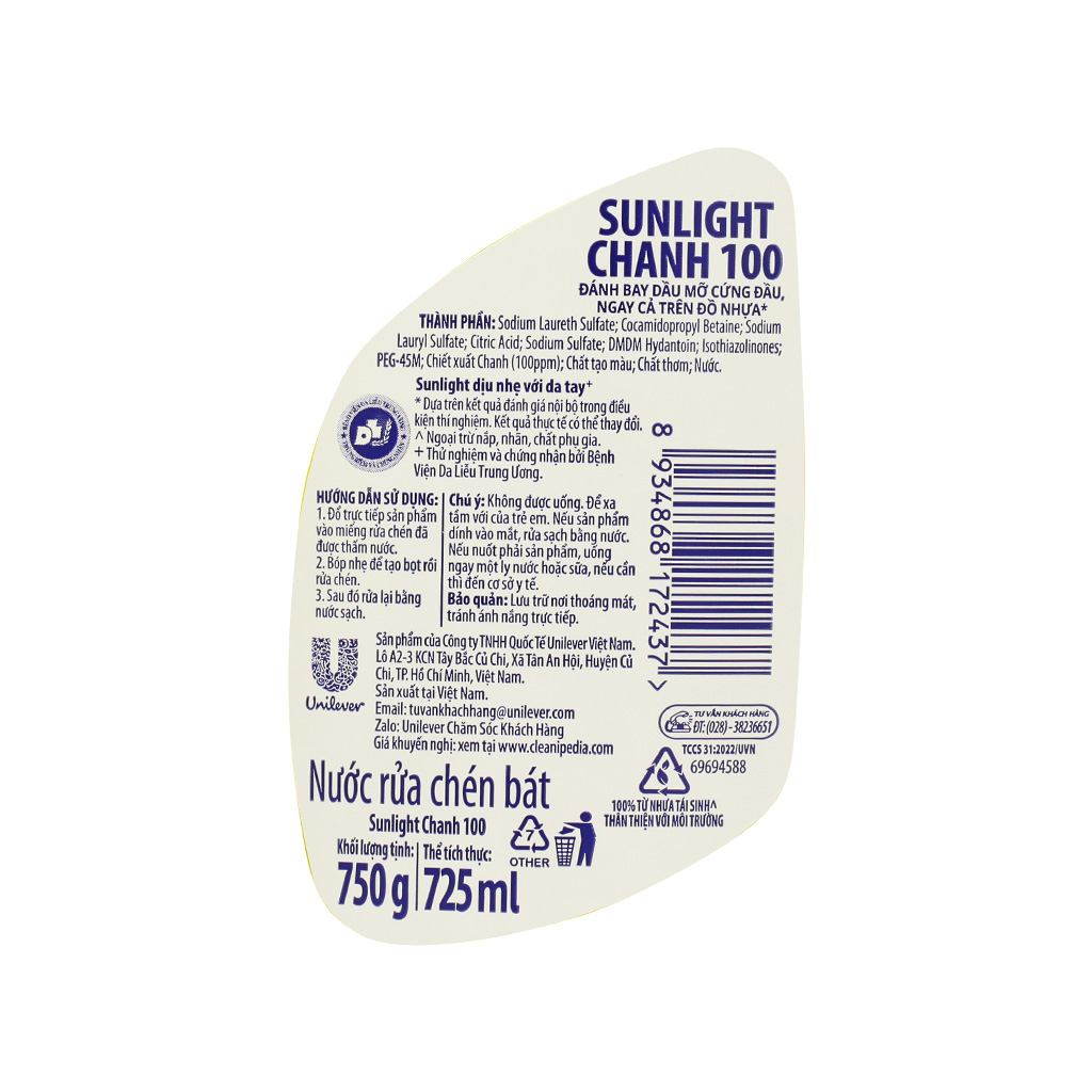 Nước rửa chén Sunlight chiết xuất chanh đánh bay dầu mỡ với sức mạnh như 100 trái chanh chai 725ml