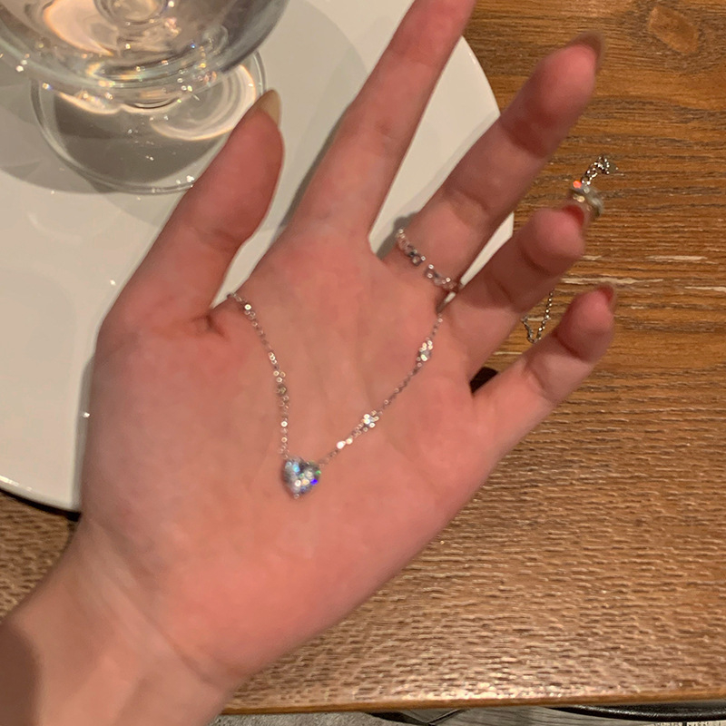 Dây chuyền trái tim đính đá kim cương nhân tạo nữ vòng cổ