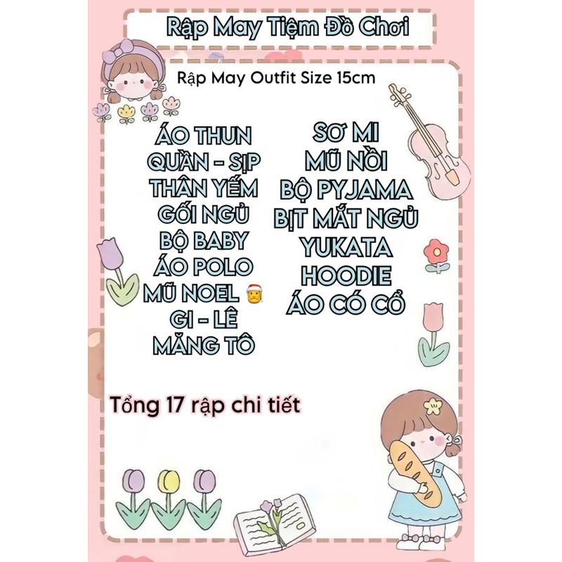 Rập giấy cố định may outfit quần áo cho doll bông size 20cm - 15cm