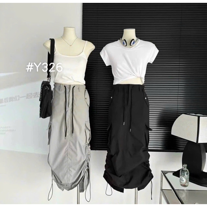 Chân váy kaki dáng dài rút dây vải kaki dù mềm mịn Chân váy kaki dáng dài rút dây vải kaki dù mềm mịn chân váy dài 326