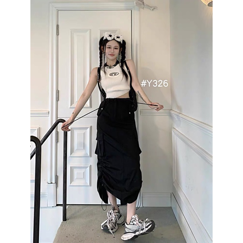 Chân váy kaki dáng dài rút dây vải kaki dù mềm mịn Chân váy kaki dáng dài rút dây vải kaki dù mềm mịn chân váy dài 326