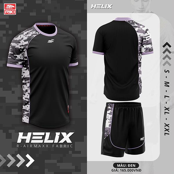 Quần áo bóng đá unisex không logo Riki HELIX đen, in tên số theo yêu cầu, đồ đá banh thiết kế HUNGSPORT TN