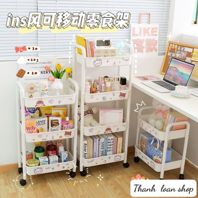 Kệ Đựng Đồ Đa Năng Giỏ Để Đồ 3 Tầng 4 Tầng Có Bánh Xe Di Chuyển Tặng Kèm Sticker Dễ Thương