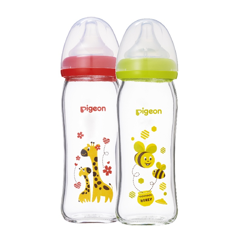 Bình sữa thủy tinh con ong, hươu 240ml  cổ rộng 2020 A14