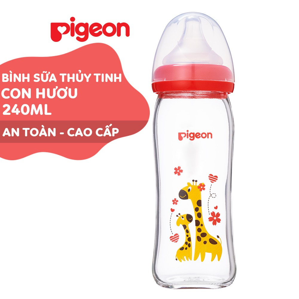 Bình sữa thủy tinh con ong, hươu 240ml  cổ rộng 2020 A14