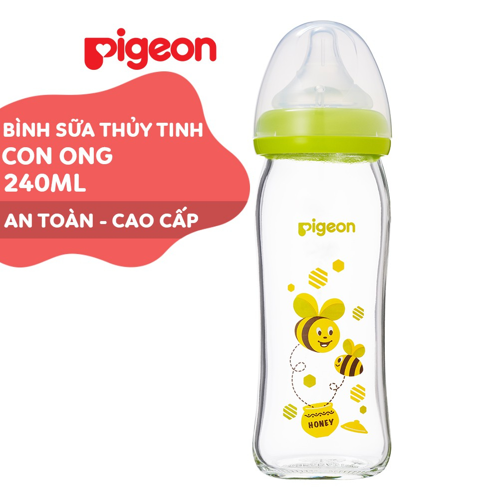 Bình sữa thủy tinh con ong, hươu 240ml  cổ rộng 2020 A14