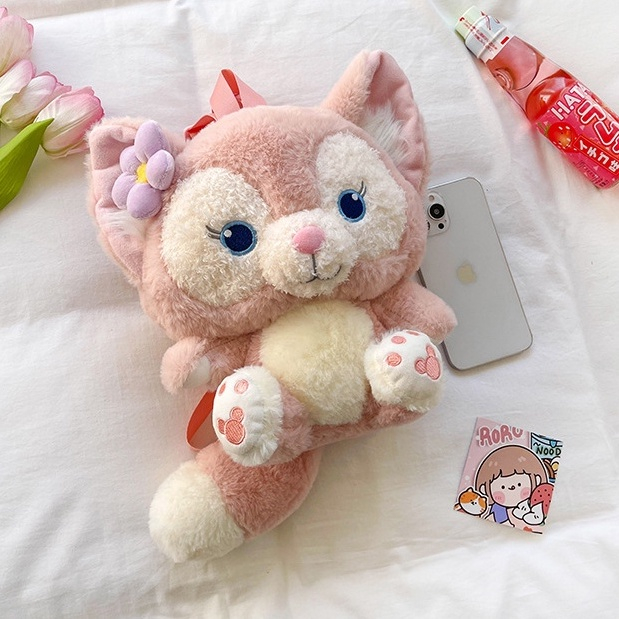 Balo gấu bông hình Cáo Hồng Linabell Disney siêu đáng yêu, túi đeo vai Cáo bông phong cách hoạt hình mềm mịn xinh xắn