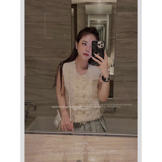 Vải dạ tweed tua rua nơ
