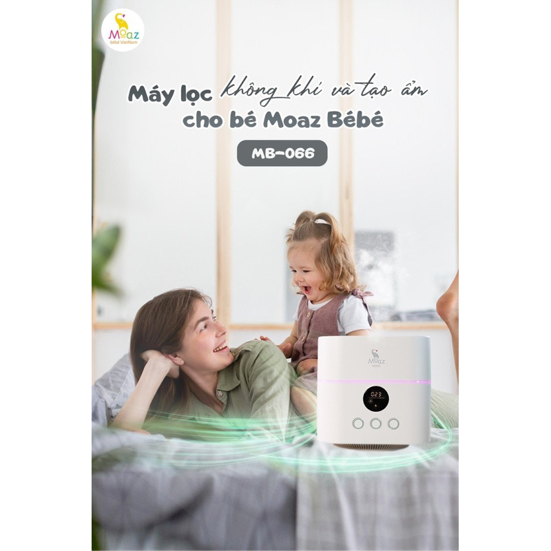 Máy lọc không khí và tạo ẩm moaz bebe moaz bébé mb066 phù hợp phòng 15-20m2 bảo hành chính hãng 12 tháng