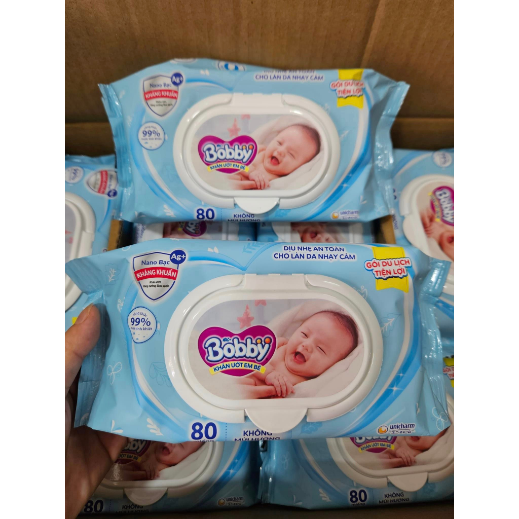 KHĂN ƯỚT BOBBY NANO BẠC KHÔNG MÙI 80 TỜ