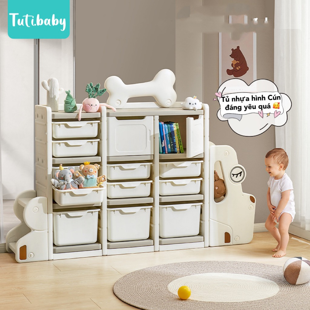 Tủ nhựa hình chú Cún đáng yêu đựng đồ chơi,quần áo, đựng sách ngăn nắp kèm bảng vẽ cho bé
