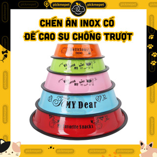 Bát ăn chén ăn inox nhiều màu sắc cho chó mèo đế cao su chống trượt đủ size