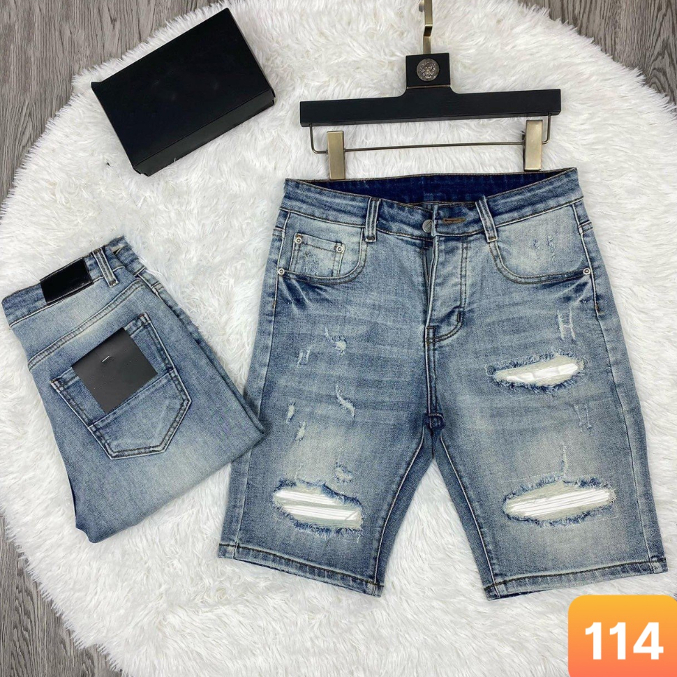 Quần short jean nam rách màu xanh nhạt chất bò cao cấp co dãn 4 chiều from đùi lửng đẹp Lavado2 mẫu mới