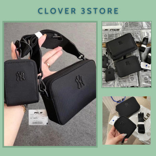 Túi xách đôi nam nữ túi đeo chéo M.L.B N.Y full đen size 18 và size 22 kèm ví mini xuất xịn đeo đôi đẹp - Clover3store