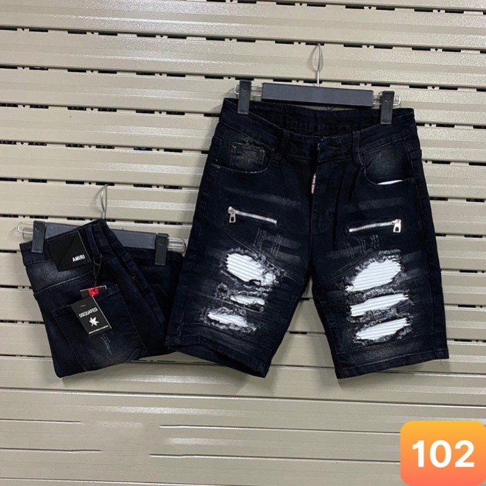 Quần short jean nam rách vá da màu đen chất bò cao cấp co dãn 4 chiều form đùi lửng đẹp Lavado12 mẫu mới