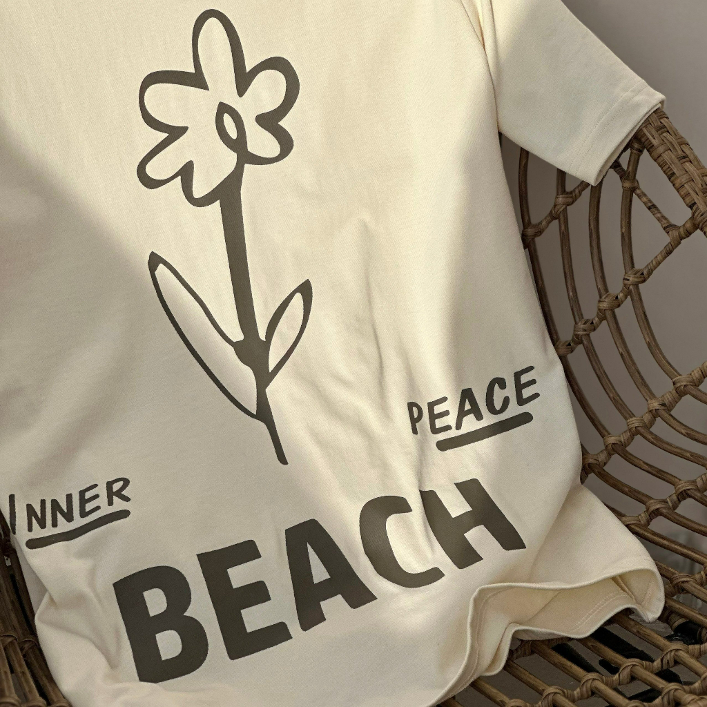 Áo Thun Nam Cao Cấp 2 màu Kem và Nâu In Beach BY COTTON