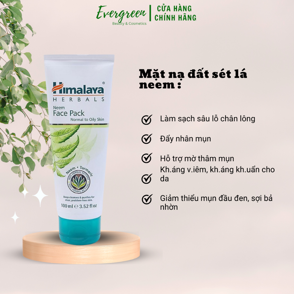 Mặt nạ đất sét lá neem loại bỏ mụn, bã nhờn và mờ thâm Himalaya Neem Face Pack - Evergreen