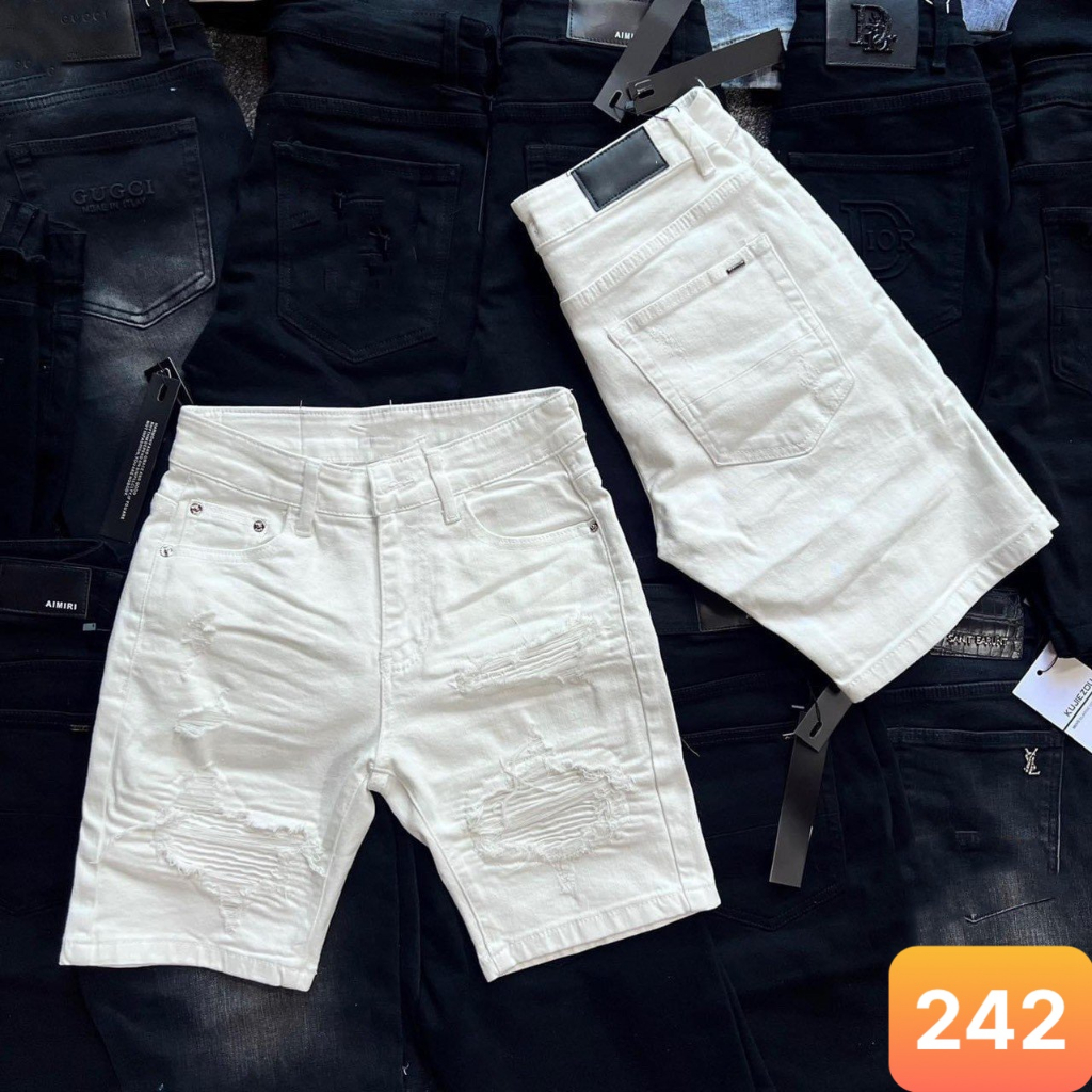 Quần short jean nam màu trắng rách chất bò cao cấp co dãn 4 chiều form đùi lửng đẹp Lavado26 mẫu mới