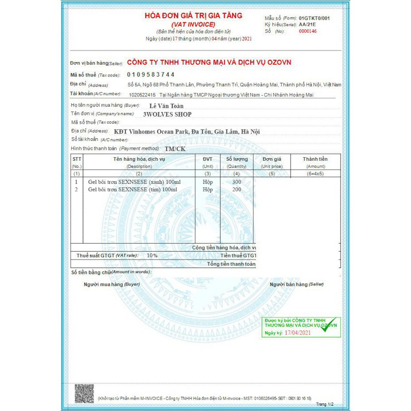 Gel bôi trơn SEXNSESE gốc nước không bay hơi 100ml