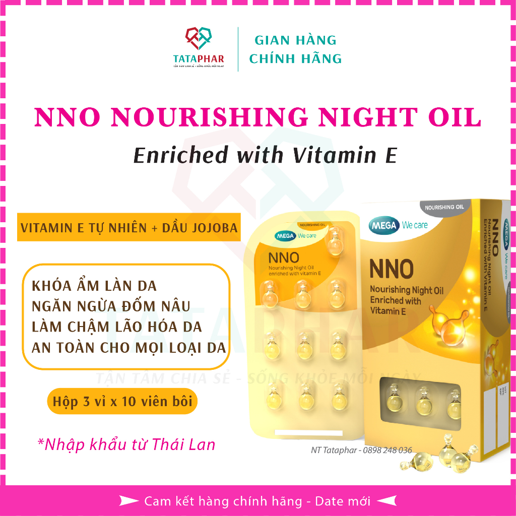 NNO NOURISHING NIGHT OIL - Viên dưỡng da ban đêm, Khóa ẩm, cải thiện da khô sạm - NNO vitamin E - (Hộp 30 viên)