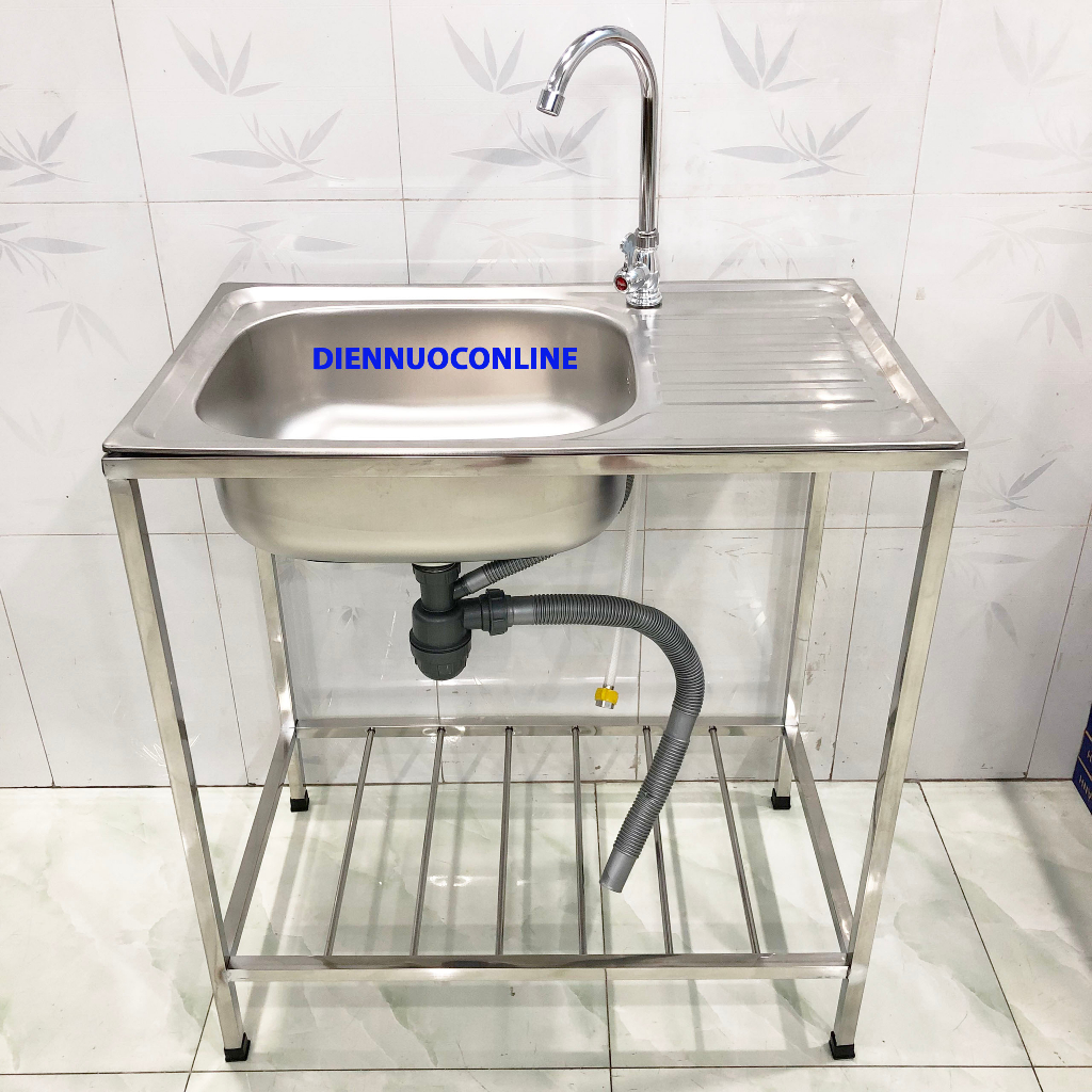 Chậu rửa chén 1 hộc 1 cánh inox kích thước 75x45 kèm bộ xả nước