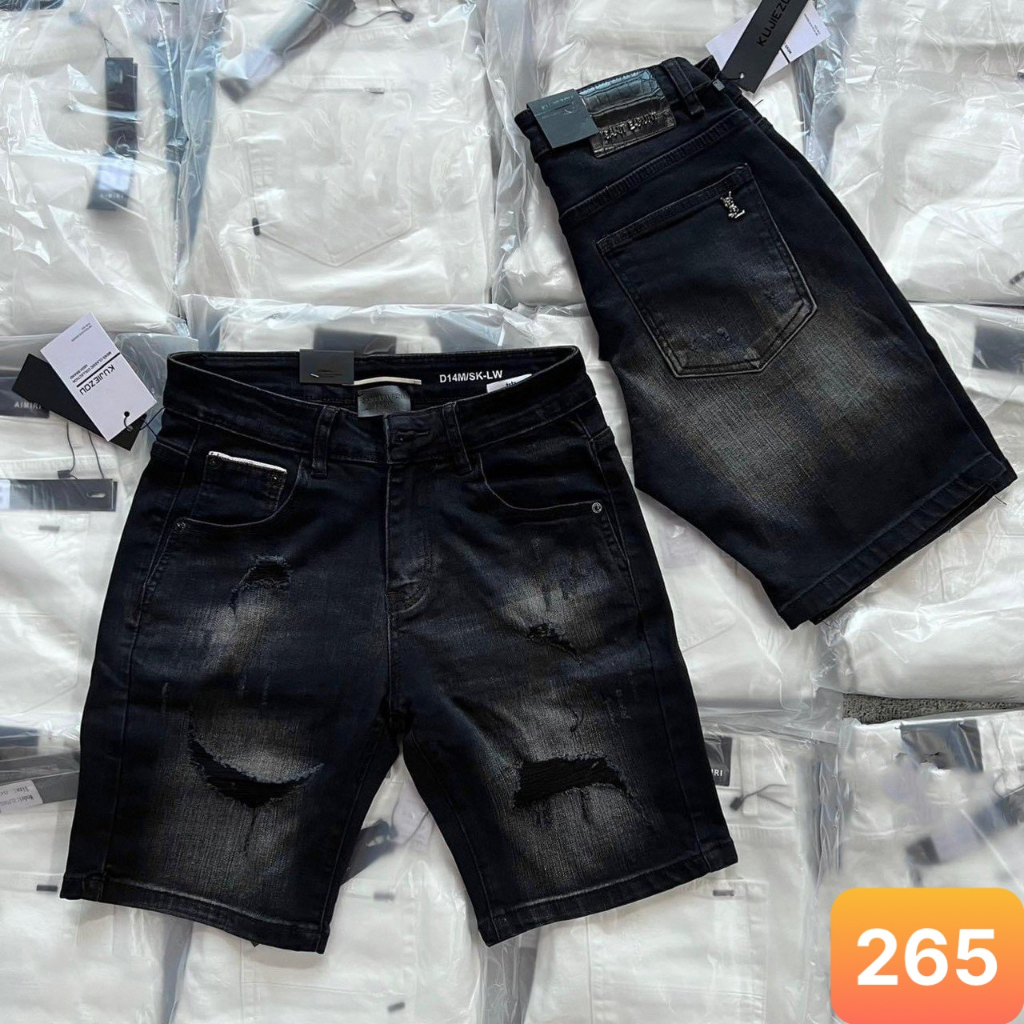 Quần short jeans nam rách màu đen chất bò cao cấp co dãn 4 chiều form đùi lửng đẹp Lavado43 mẫu mới