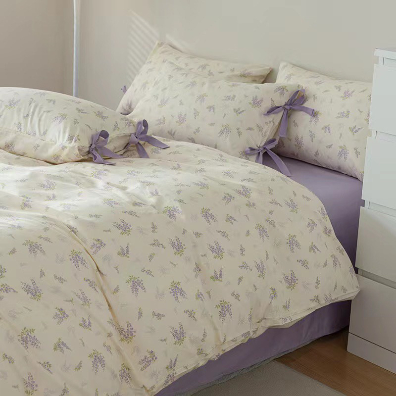 Set Chăn Ga Gối Cotton Living Hàng Nhập khẩu Cao Cấp 4 Món Hoa Vintage Nhí  Phong Cách Mới