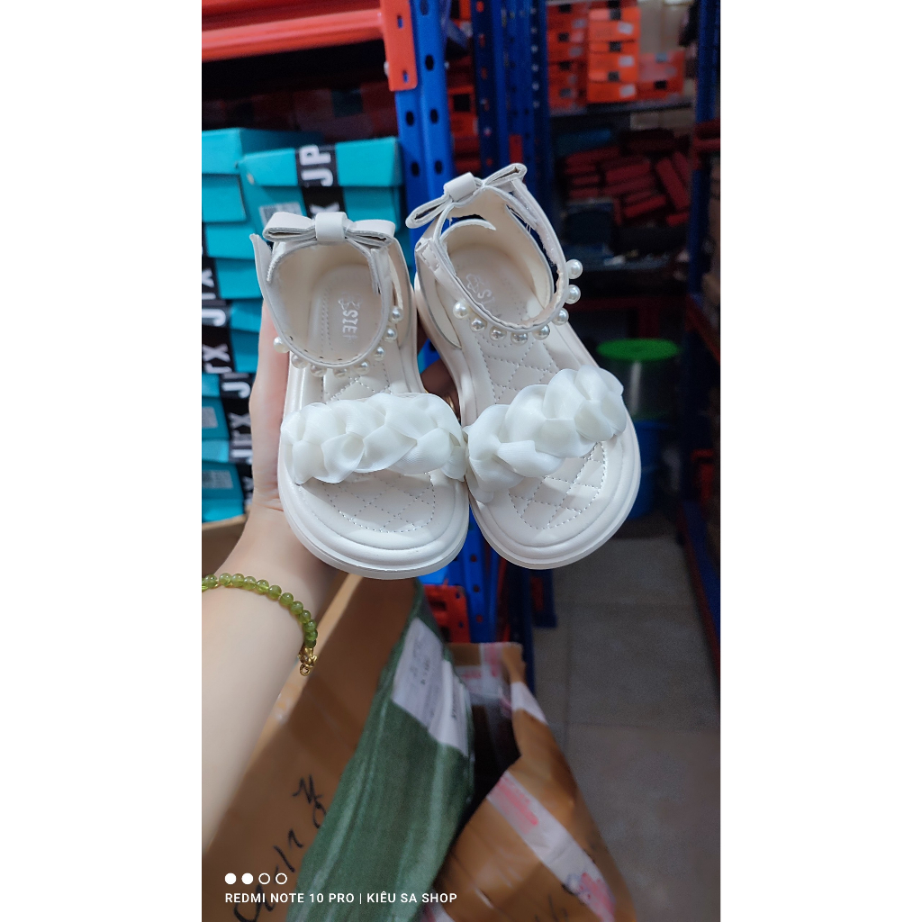 Sandal Chiến Binh Bé Gái Da Mềm Quai Dán Đính Ngọc,Nơ Sau, Quai Voan Kết Xinh Xắn, Dép Công Chúa sz 23-37