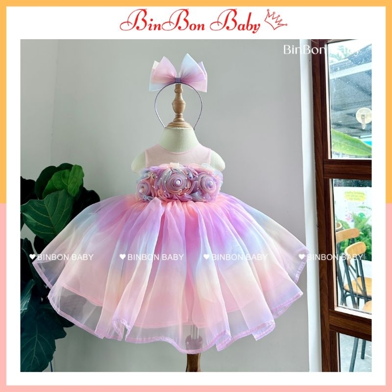 Váy công chúa cho bé BinBon Baby,đầm công chúa hoa hồng cho bé