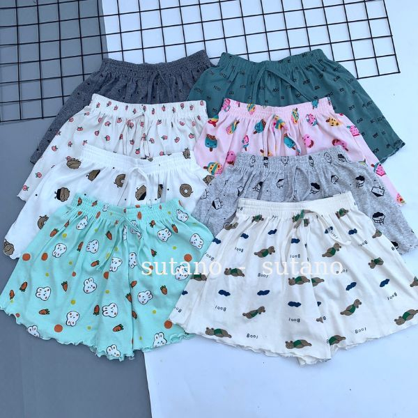 Quần Short thun xòe nhiều hình dễ thương cạp chun, Quần ngủ vải cotton mịn mát co giãn Q300 SUTANO