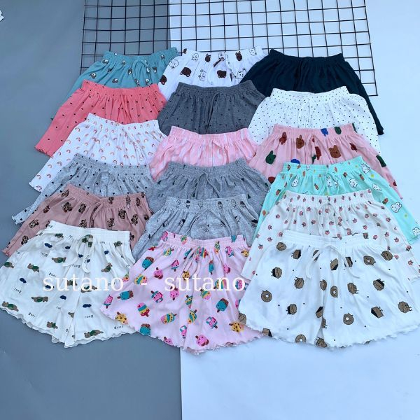 Quần Short thun xòe nhiều hình dễ thương cạp chun, Quần ngủ vải cotton mịn mát co giãn Q300 SUTANO