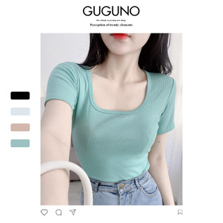 Áo thun nữ form rộng Guguno cotton cổ tròn in basic