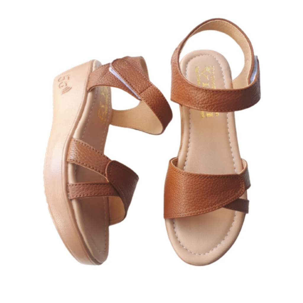 Giày xăng đan nữ đế bằng da bò thật cao cấp VI VI .Đế cao 5 phân êm nhẹ