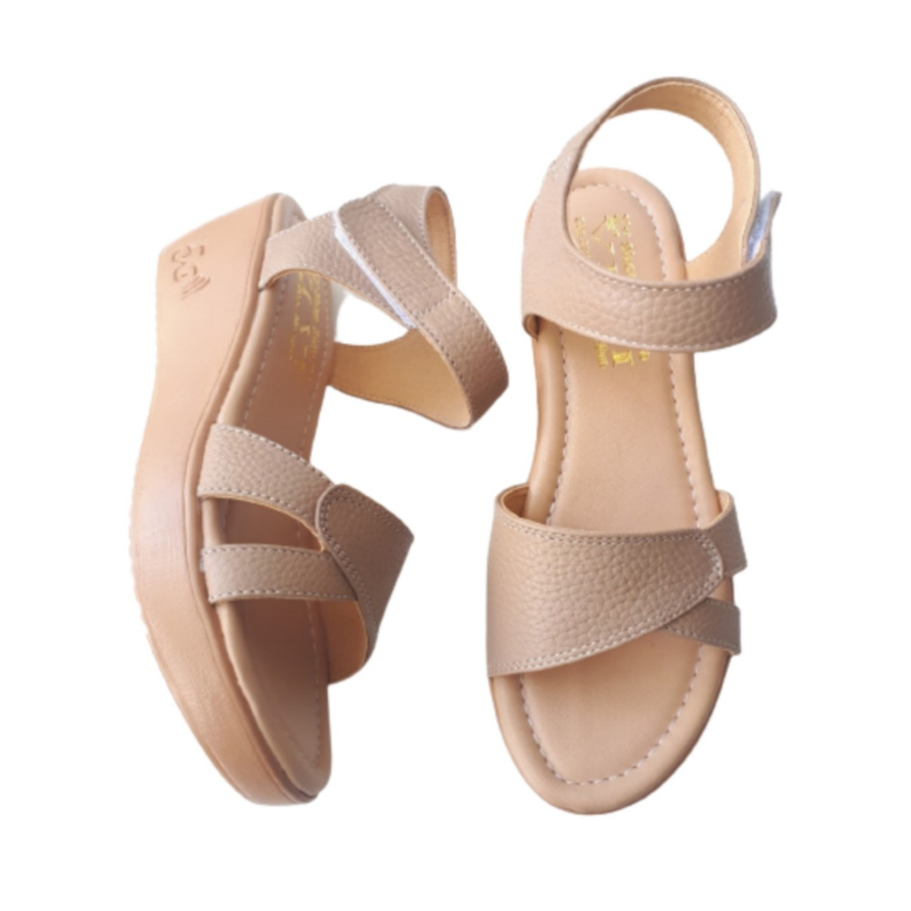 Giày xăng đan nữ đế bằng da bò thật cao cấp VI VI .Đế cao 5 phân êm nhẹ