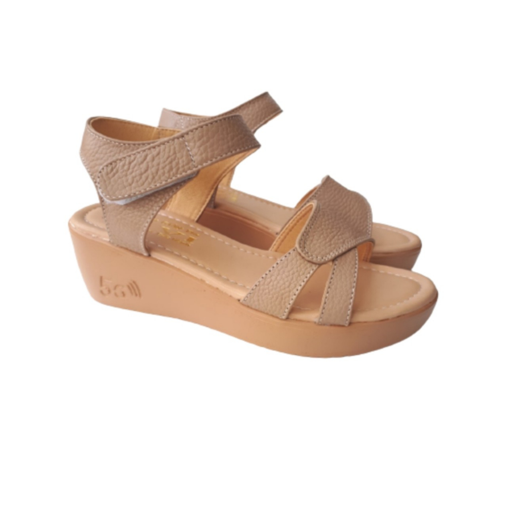 Giày xăng đan nữ đế bằng da bò thật cao cấp VI VI .Đế cao 5 phân êm nhẹ