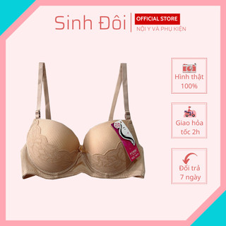 Áo ngực nữ có gọng nâng ngực tạo khe SD807 trơn phối viền ren mút vừa cúp xéo size 34-36-38