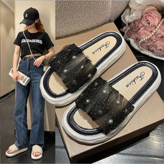 Dép Thời Trang nữ Fashion Quai Nhún Bèo Đính Ngọc