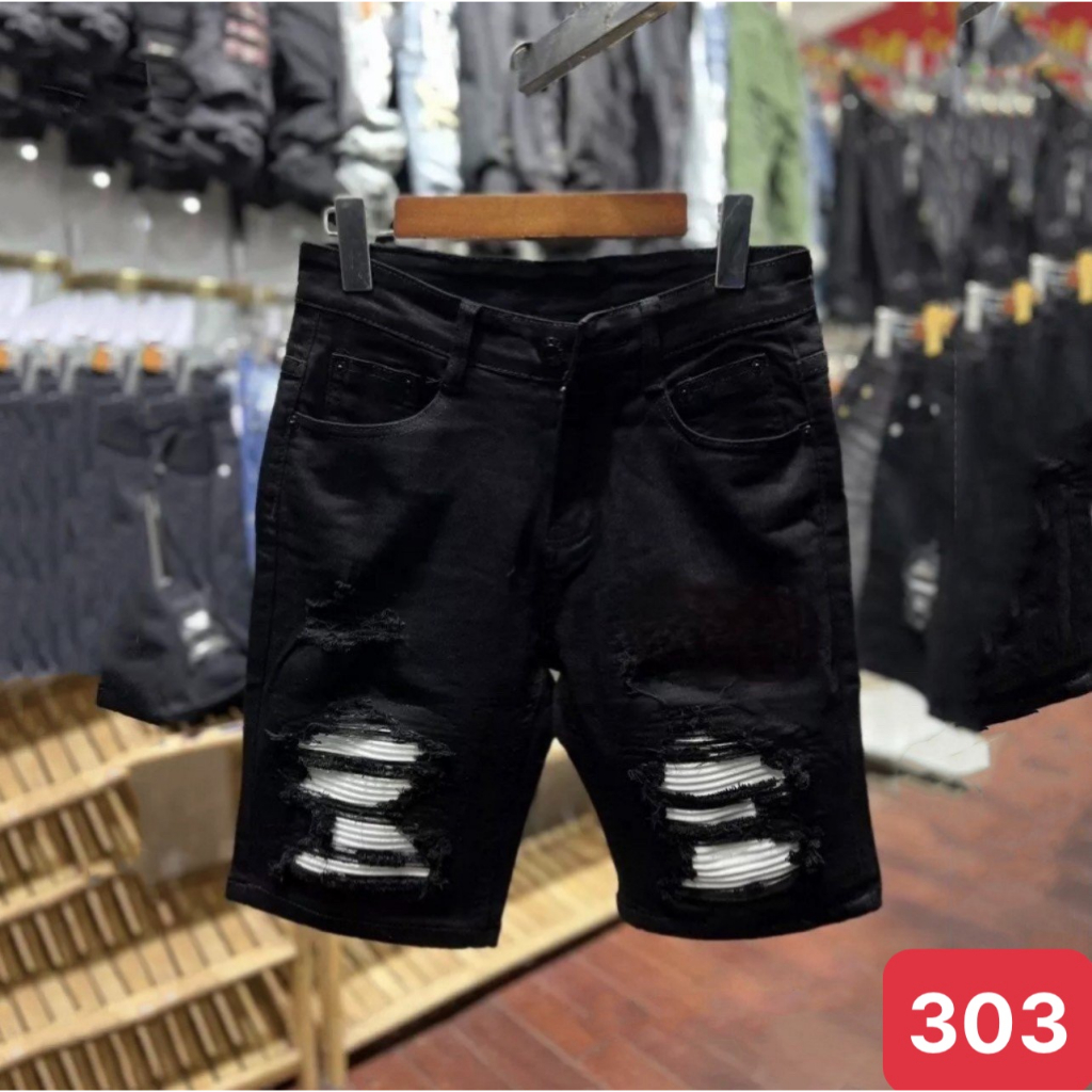 Quần đùi short jean nam màu xanh nhạt trơn rách chất bò cao cấp co dãn 4 chiều đẹp from dáng skinny chuẩn ADO100