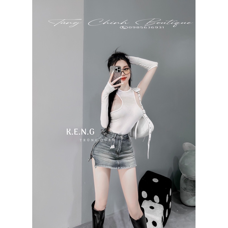 Áo bodysuit khoét nách kèm găng tay rời