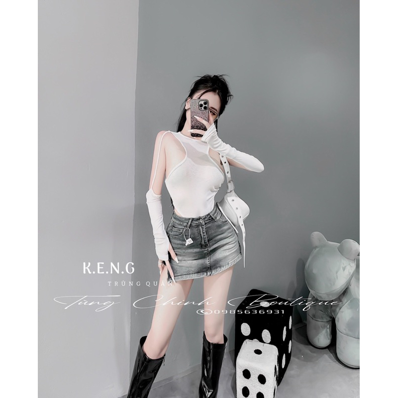 Áo bodysuit khoét nách kèm găng tay rời