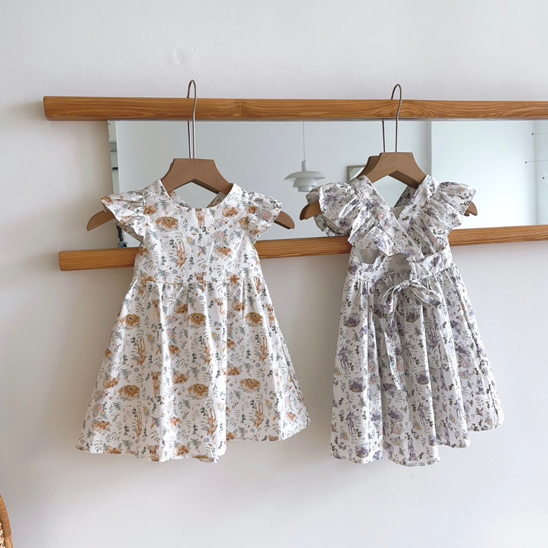 Váy Bé Gái Dáng Có Tay Hoạ Tiết Hoa O.P Kids