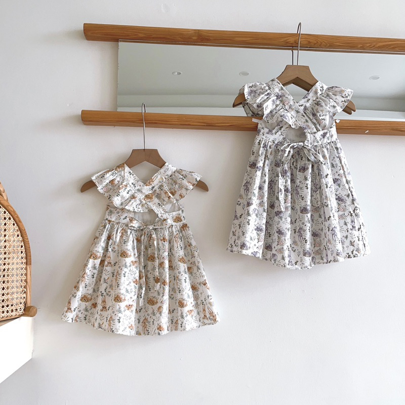 Váy Bé Gái Dáng Có Tay Hoạ Tiết Hoa O.P Kids