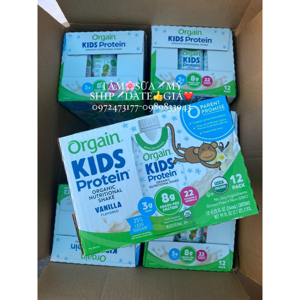 Sữa dinh dưỡng hữu cơ Orgain Kids Protein - Sữa khỉ orgain kid protein chính hãng Mỹ hộp 244ml