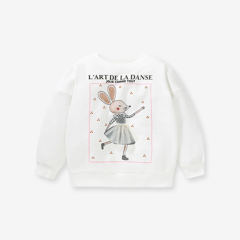 Áo nỉ bé gái Moonkids áo nỉ trắng thỏ hãng Little maven KHKD683