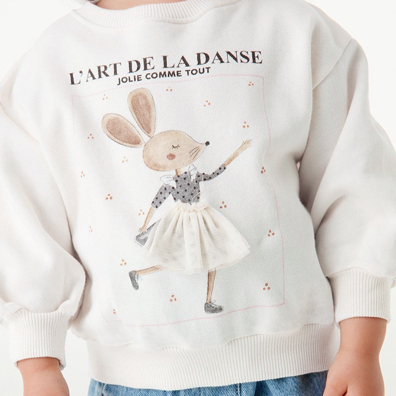 Áo nỉ bé gái Moonkids áo nỉ trắng thỏ hãng Little maven KHKD683