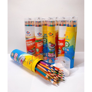 Lon bút chì màu xoá được 12/18/24/36 màu g-star cp4 trên nắp kèm chuốt gọt